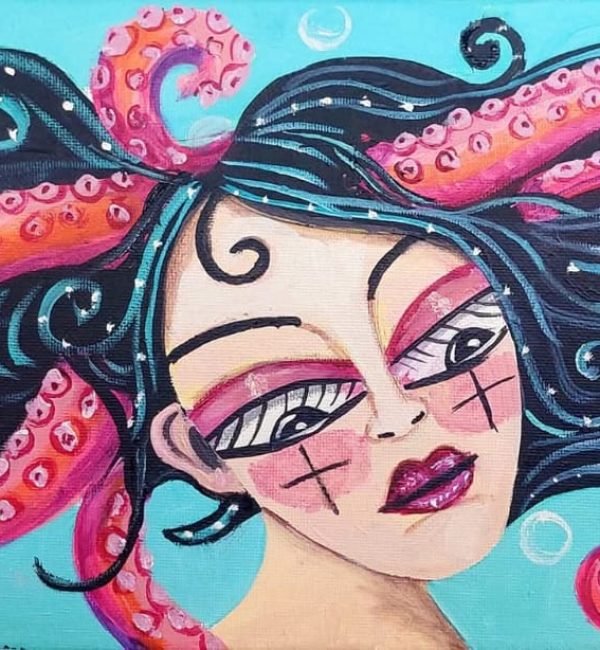 buceando - acrilico sobre lienzo 20 x 50
