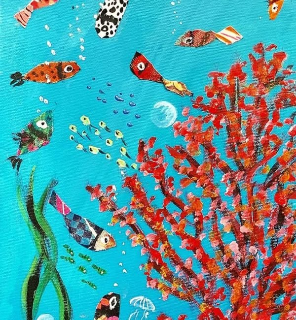en las profundidades acrilico y telas - 20x50 - 60€